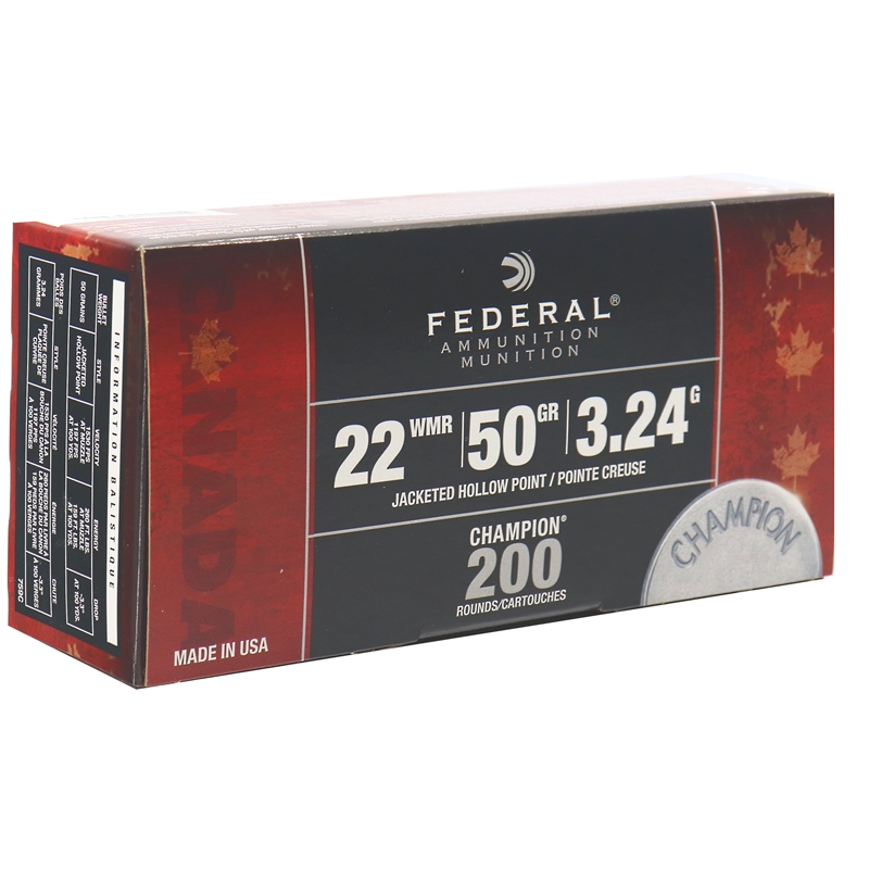 500rds of Federal Champion 22 WMR Ammo 50 Grain Jacketed Hollow Point Pack