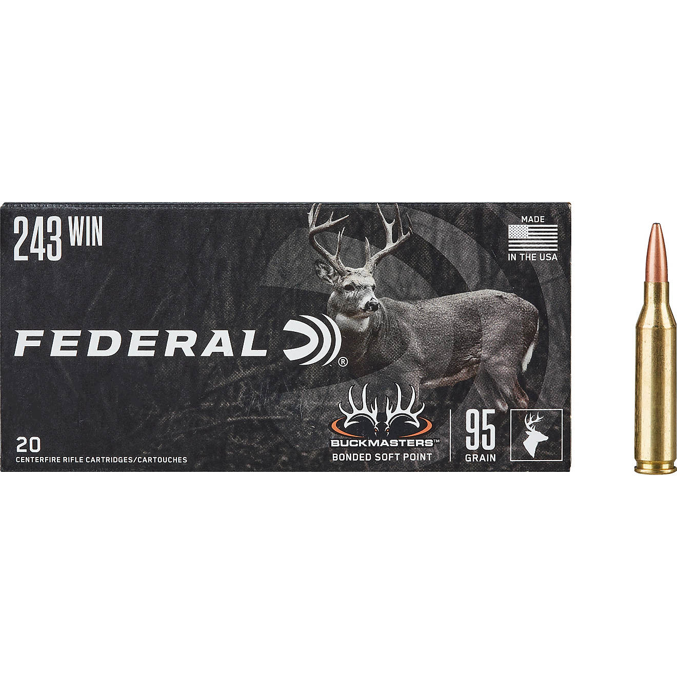 Federal Premium Buckmasters Bonded Soft Point .243 Winchester 95-Grain Centerfire Rifle Ammunition 500rds