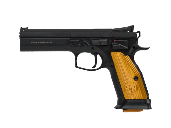 CZ-USA CZ 75 Tactical Sport Orange 9mm Luger 5.23″ Barrel Black Slide Orange Grips 20-Round