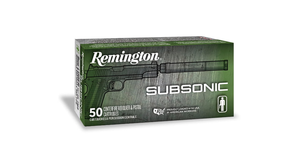 Remington Subsonic is the result of a collaboration between AAC and Remington to deliver quiet ammunition designed to maximize the effectiveness of the silencer. This ammunition caters to the silencer user or anyone just wanting a dependable and consistent subsonic load that does not produce supersonic cracks. Specifications for Remington Subsonic 9mm Luger 147 Grain Flat Nose Enclosed Base Centerfire Pistol Ammunition: Caliber: 9mm Luger Number of Rounds: 500/1000 Bullet Type: Flat Nose Enclosed Base (FNEB) Bullet Weight: 147 grain Cartridge Case Material: Brass Muzzle Velocity: 945 ft/s Package-Type: Box Application: Target Primer Location: Centerfire Muzzle Energy: 292 ft-lbs Features of Remington Subsonic 9mm Luger 147 Grain Flat Nose Enclosed Base Centerfire Pistol Ammunition: All offerings are specifically designed for optimal performance when paired with a silencer Competitively priced below the leading competition FNEB & OFTB bullets to eliminate exposed lead on the heel to eliminate leading in silencer ports Tight velocity control to eliminate supersonic cracks Package Content: Remington Subsonic 9mm Luger 147 Grain Flat Nose Enclosed Base Centerfire Pistol Ammunition