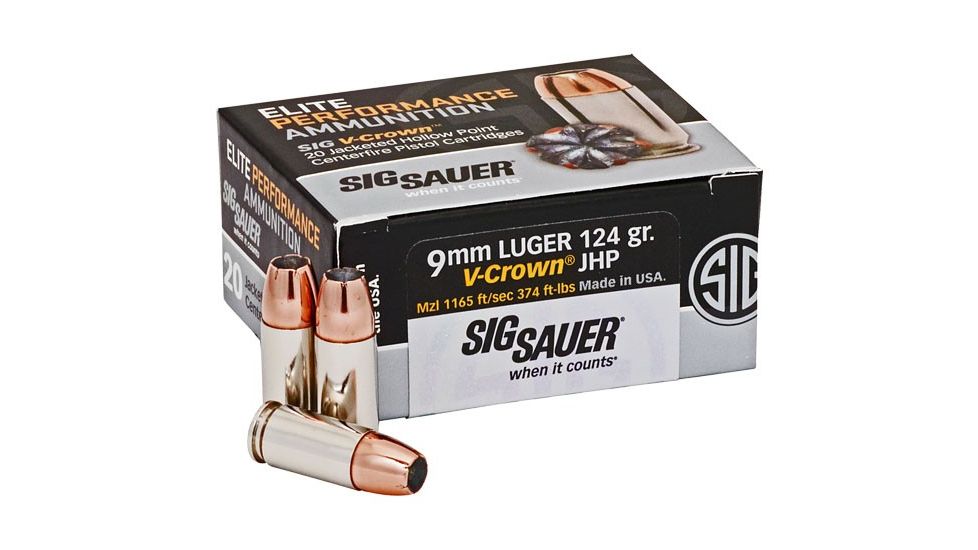 Sig Sauer Elite V-Crown 9mm Luger 124 grain Jacketed Hollow Point Brass-Cased