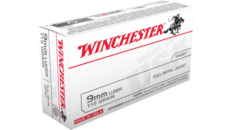 Winchester USA HANDGUN 9mm Luger 115 grain Full Metal Jacket Brass Cased